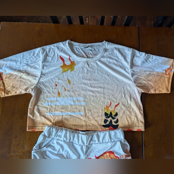 Cute women's anime Demon Slayer crop top with shorts - Rengoku - Picture 3 of 8